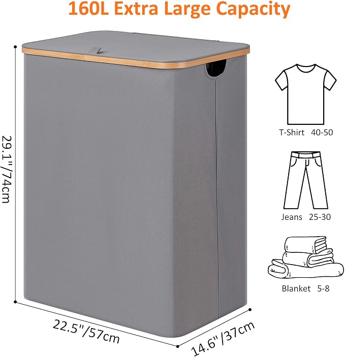 efluky Laundry Hamper with Lid, Trio Laundry Basket with 2 Removable Bags - Image 2