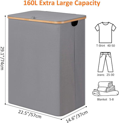 efluky Laundry Hamper with Lid, Trio Laundry Basket with 2 Removable Bags - Image 2