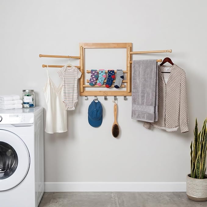 Honey-Can-Do Bamboo Wall-Mount Swivel-Arm Drying Rack, 80 lb, Natural | - Image 2