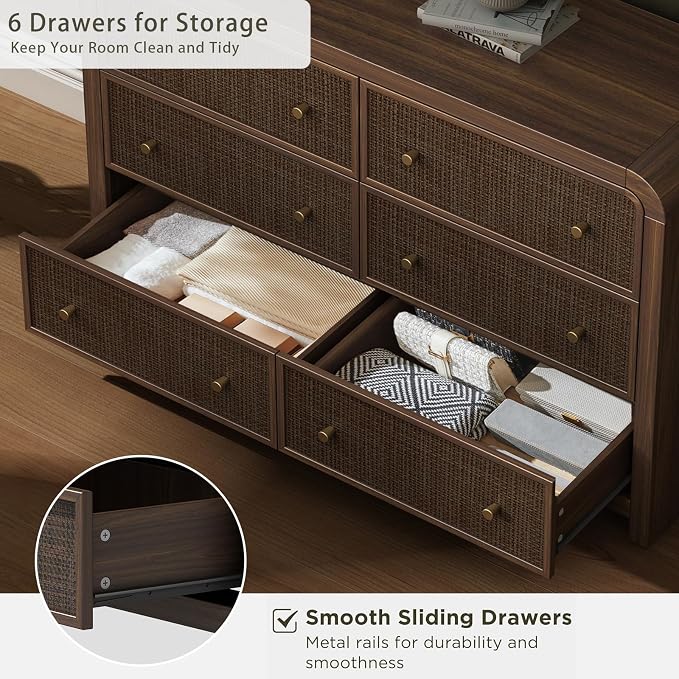 Oak&Sparrow 6 Drawer Dresser for Bedroom, Boho Chest of Drawers, Thickened - Image 8
