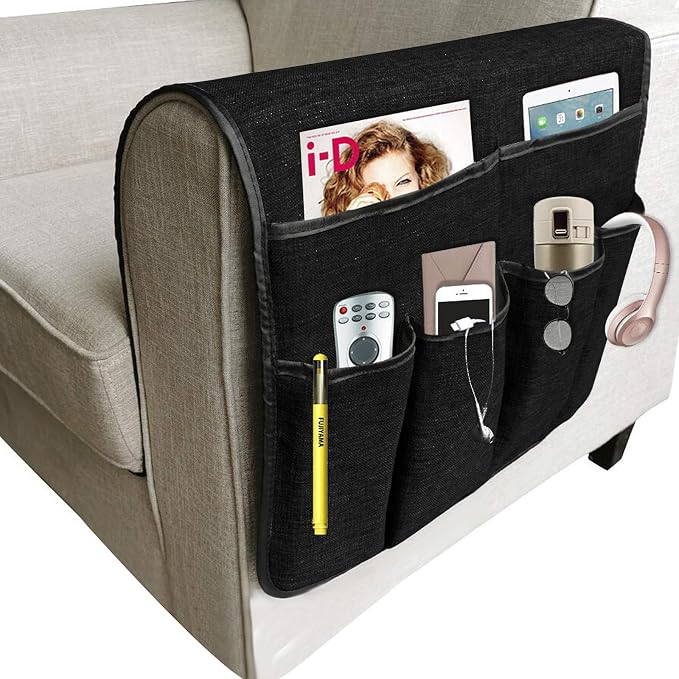 IPENNY Cotton Linen Sofa Couch Remote Control Holder Chair Armrest Caddy Pocket - Image 2