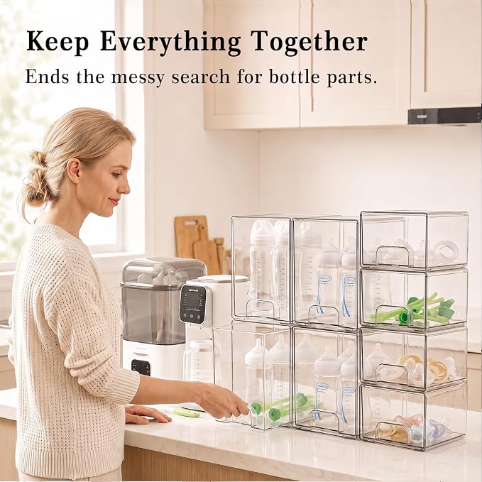 Clear Stackable Storage Drawers: Baby Bottle Storage Organizer, Acrylic Bottles - Image 3