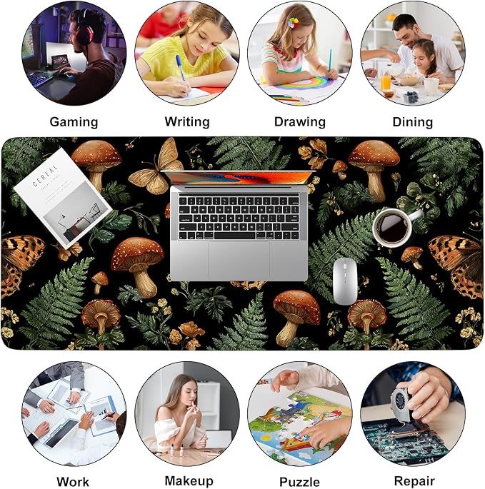 Vintage Butterfly Mushroom Mouse Pad – Large Extended Desk Mat 35.43 x 15.75 in - Image 9