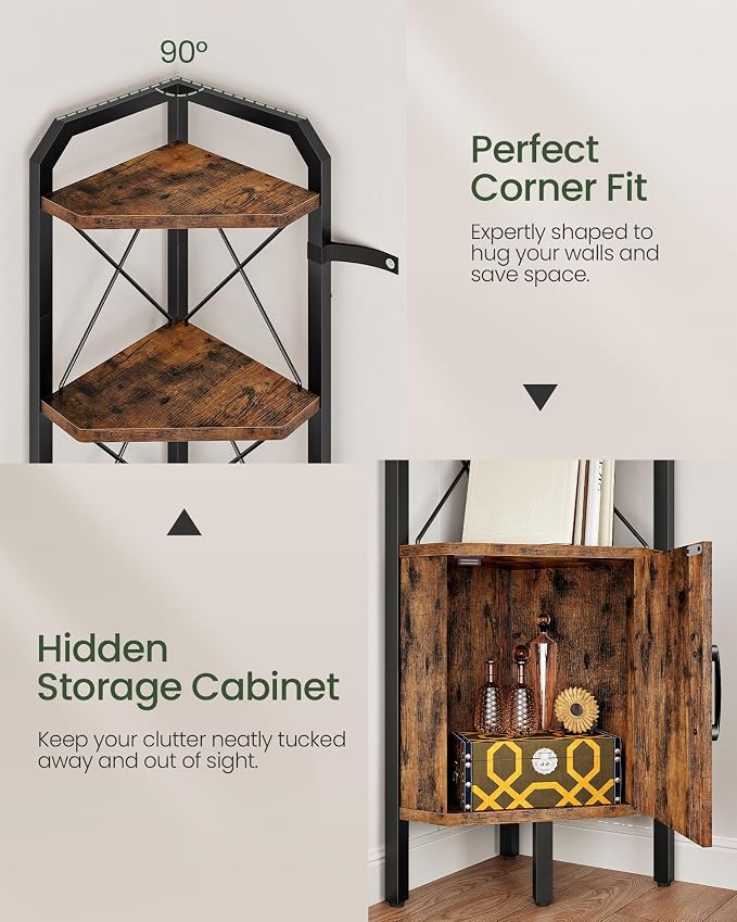 62.2" Corner Shelf with Cabinet, 4-Tier Tall Corner Bookshelf with X-Shaped and - Image 4