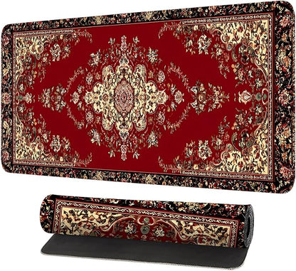 Red Vintage Persian Rug Mouse Pad – Large Extended Desk Mat 31.5 x 11.8 in– by LEIWEIHOPE