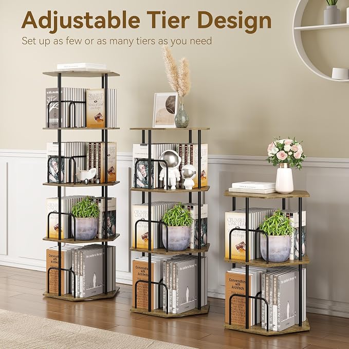SUNMORY 4 Tier Rotating Bookshelf Tower, Revolving 360 ° Spinning Bookcase | - Image 5
