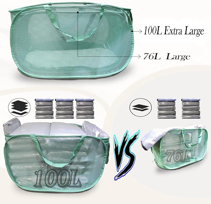 100L Foldable Laundry Baskets 2 Pack, Extra Large Mesh Pop Up Laundry Hamper - Image 3