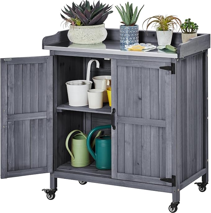 Yaheetech Outdoor Storage Cabinet Potting Bench Table Garden Storage by Unknown