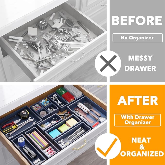 SpaceAid 14-Piece Bamboo Drawer Organizer Storage Boxes Set, Wood Tray Junk - Image 2