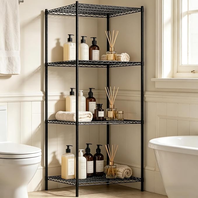 Wire Storage Standing Shelf Rack Tower, Corner Metal Shelving Unit - Image 8