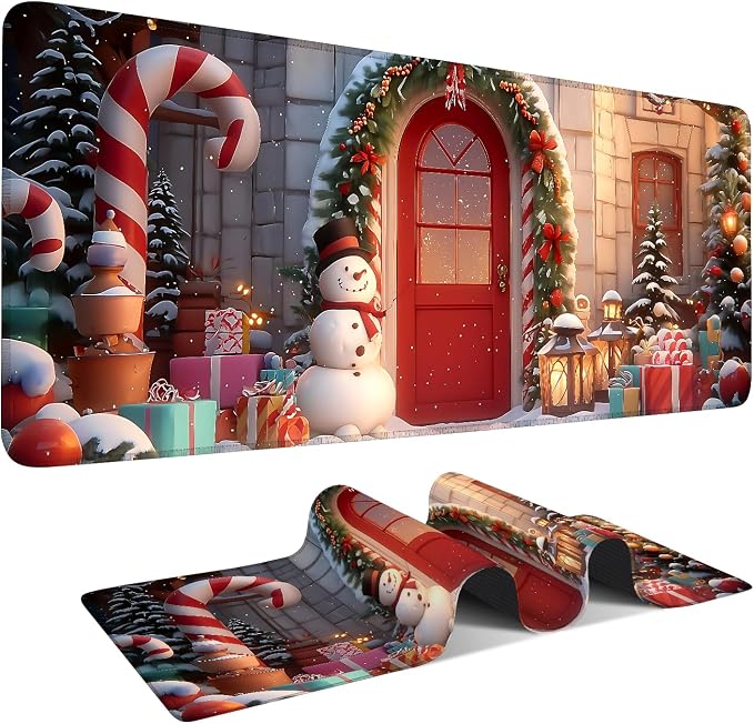 Christmas Scene Gaming Mouse Pad 31.5"x11.8"Desk Mat Anti-Slip Rubber Base & by ANNAQUEEN
