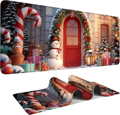 Christmas Scene Gaming Mouse Pad 31.5"x11.8"Desk Mat Anti-Slip Rubber Base & by ANNAQUEEN