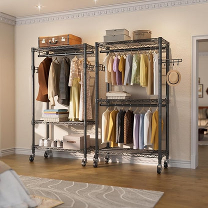 Heavy Duty Clothes Rack Rolling Garment Rack, 3 Tier Adjustable Wire Shelving - Image 2