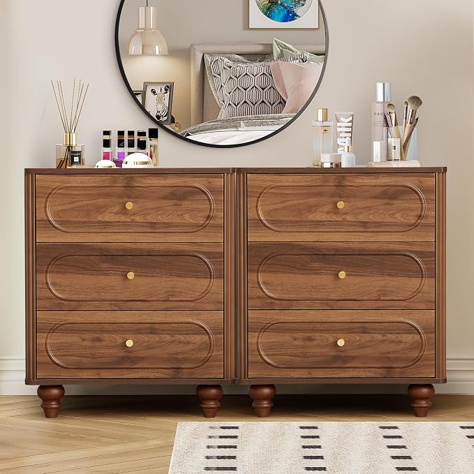 3 Drawer Fluted Dresser for Bedroom Set of 2, Mid Century Modern Chest of - Image 3