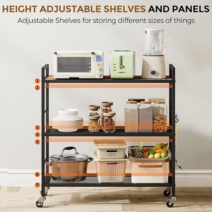 3-Tier Metal Storage Rack with Industrial Wheels, Mesh Shelving Unit with - Image 4