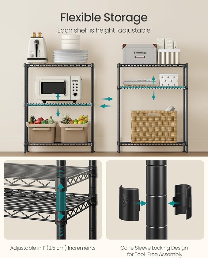 SONGMICS Storage Shelf, Metal Wire Shelving Unit, Adjustable Shelves, - Image 5