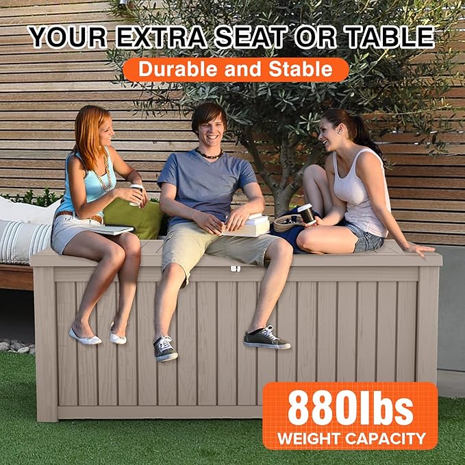 180 Gallon Outdoor Storage Box Waterproof Lockable Resin Deck Box Large - Image 8