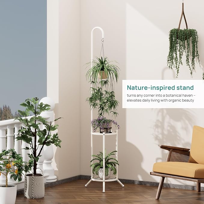 2-Tier Hanging Plant Stand, Heavy Duty Metal Planter Rack - Image 5