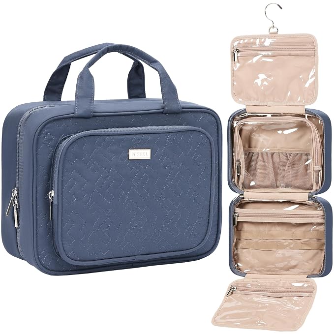 NISHEL Travel Toiletry Bag for Women, Makeup Essentials Organizer, Hanging Case by NISHEL