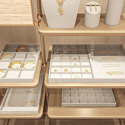 Oirlv Stackable Linen Jewelry Tray Adjustable 24 Grid Jewelry Storage Case - Image 9