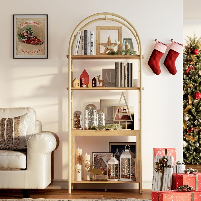 BREEZEHEAT 4-Tier Arched Bookshelf, Floor Standing Open Display Storage Shelf by BREEZEHEAT