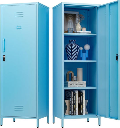 Metal Locker Storage Cabinets 59.06"H Sky Blue Locking File Cabinets Kitchen by Home