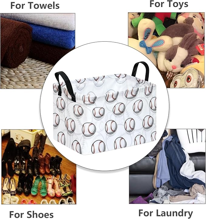 Kids Storage Basket Empty, Baseball Waterproof Storage Bins Organizer, Foldable - Image 5