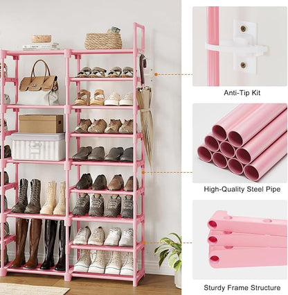 WOWLIVE 9 Tier 3-Column Shoe Rack, 50-55 Pairs Stackable Pink | 50in long - Image 8