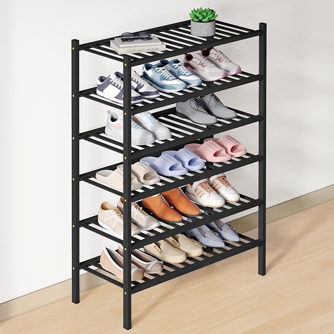 Smiry Bamboo Shoe Rack for Closet, 6 Tier Wooden Stackable Shoe Organizer by Smiry