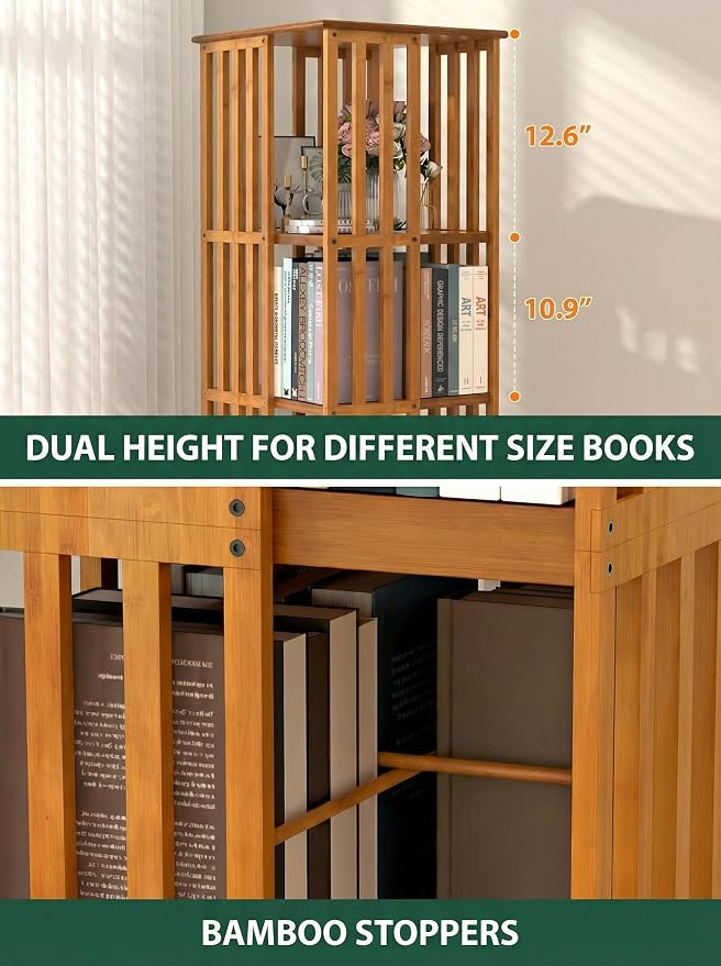Lauxery 6-Tier Bamboo Rotating Bookshelf Tower, 74.8 in | Easy Assembly - Image 6