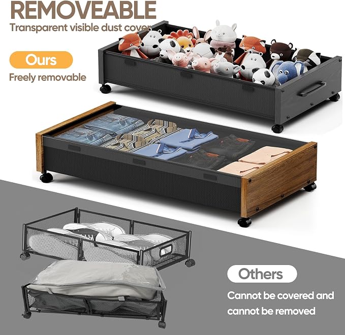 KITHELP Wooden Under Bed Storage - Image 4