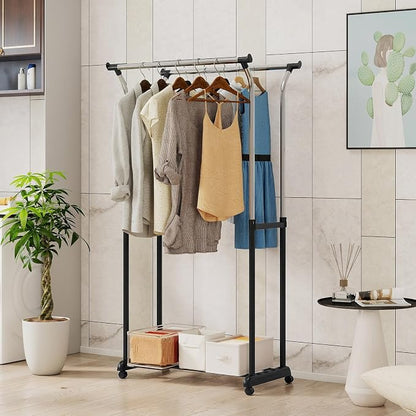 COSTWAY Double Rod Clothing Rack, Rolling Garment Rack - Image 8