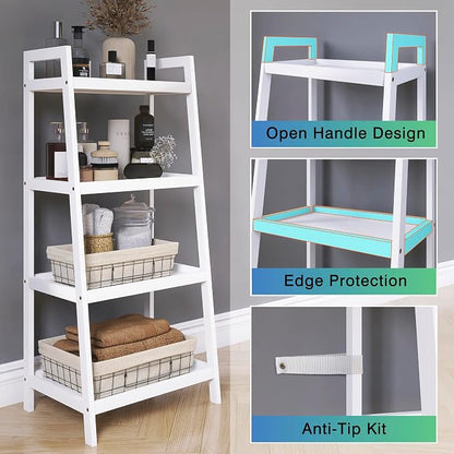 SMIBUY Bamboo Ladder Bookcase, Bathroom Storage Rack Organizer, 4 Tier and 5 - Image 7