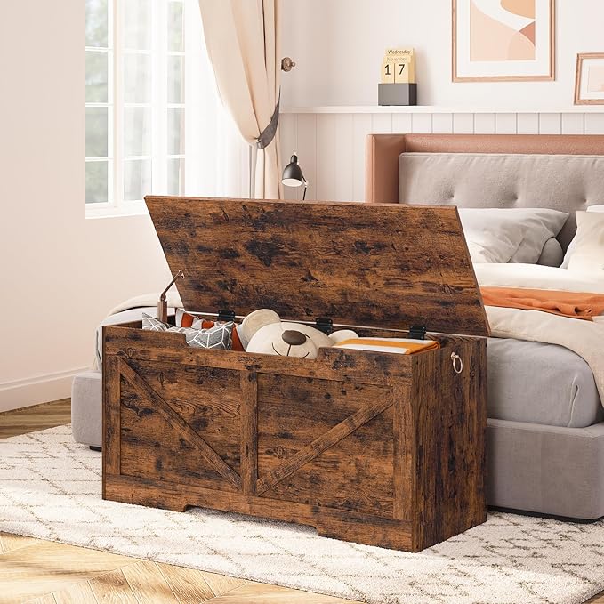 HOOBRO Storage Bench, 39.4” Retro Wooden Storage Chest - Image 2