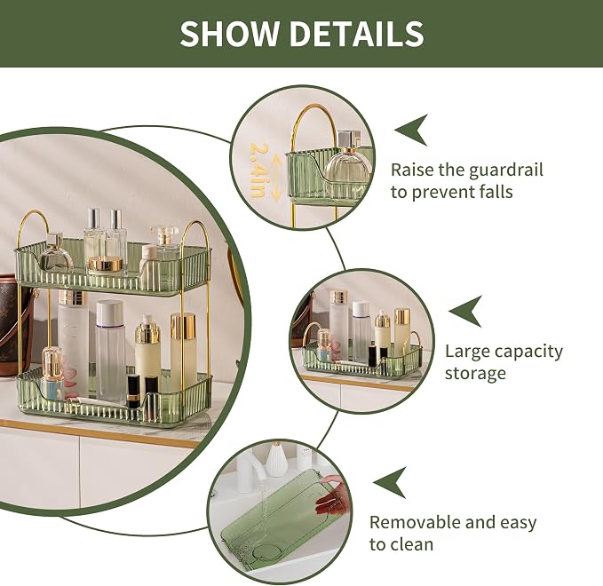 YCIA&DONE Bathroom Organizer Countertop, Makeup Storage, Skincare Cosmetic Tray - Image 3