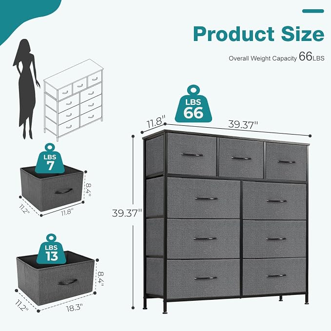 OLIXIS 9-Drawer Fabric Storage Dresser Chest Organizer Unit, Space-saving - Image 3
