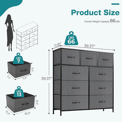 OLIXIS 9-Drawer Fabric Storage Dresser Chest Organizer Unit, Space-saving - Image 3