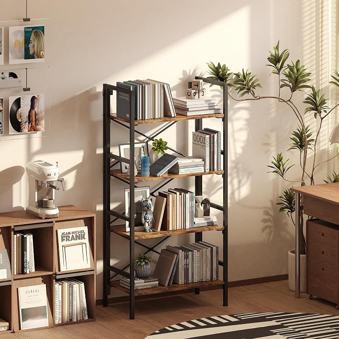 Homeiju Folding Bookshelf, 4 Tier Bookcase Foldable Shelf - Image 2