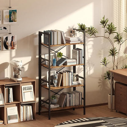 Homeiju Folding Bookshelf, 4 Tier Bookcase Foldable Shelf - Image 2