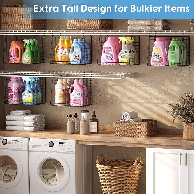 3-Pack Extra-Tall 13.6'' Hanging Laundry Basket Organizer, Foldable Wire Shelf - Image 4