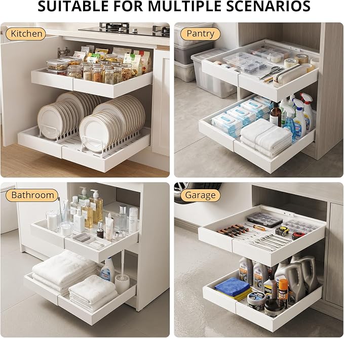 DOMNIU 2 Pack Pull Out Cabinet Organizers Expandable Width | Upgrade 3 Slide - Image 6