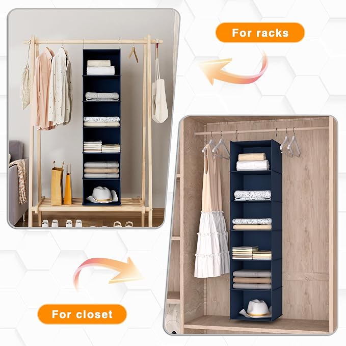 Hanging Closet Organizer and Storage 6-Shelf, Easy Mount Foldable Hanging - Image 5