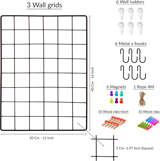 ODOXIA 3-Pack Wire Wall Grid Panel | Photo Grid Wall Decor | Metal Board - Image 2