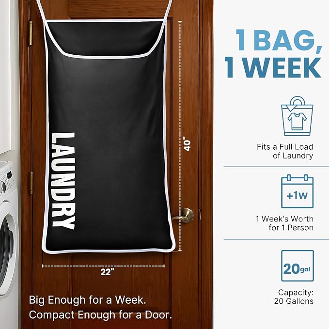 Hanging Laundry Hamper Bag XL 40x22", Space Saving over the Door Storage Bags - Image 2
