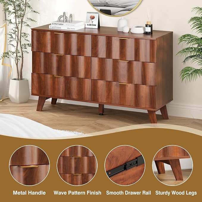 6 Drawer Dresser, Modern Fluted Storage Dresser - Image 6