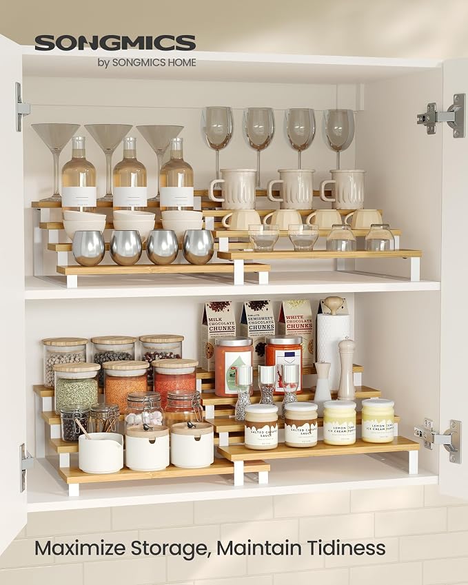 SONGMICS Display Risers, 4-Tier Cupcake Stand Holder, Spice Rack, Shelf Risers - Image 2