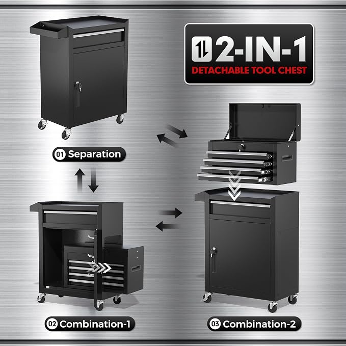 INTERGREAT Rolling Tool Chest, 5-Drawer Tool Box Organizer w/Lockable Wheels & - Image 8