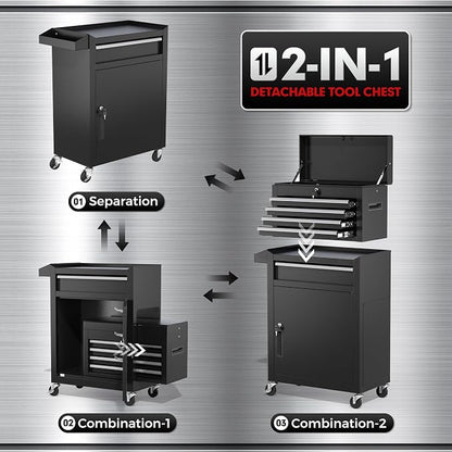 INTERGREAT Rolling Tool Chest, 5-Drawer Tool Box Organizer w/Lockable Wheels & - Image 8