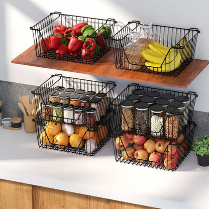 Stackable Wire Metal Baskets Sturdy Cabinet Organizer Wire Pantry Freezer Bin - Image 2