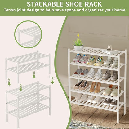 3 Tier Bamboo Shoe Rack for Closet Free Standing Wood Shoe Shelf Storage - Image 5